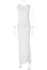 Elegant Solid Color Button Down Sleeveless Maxi Dress image 3