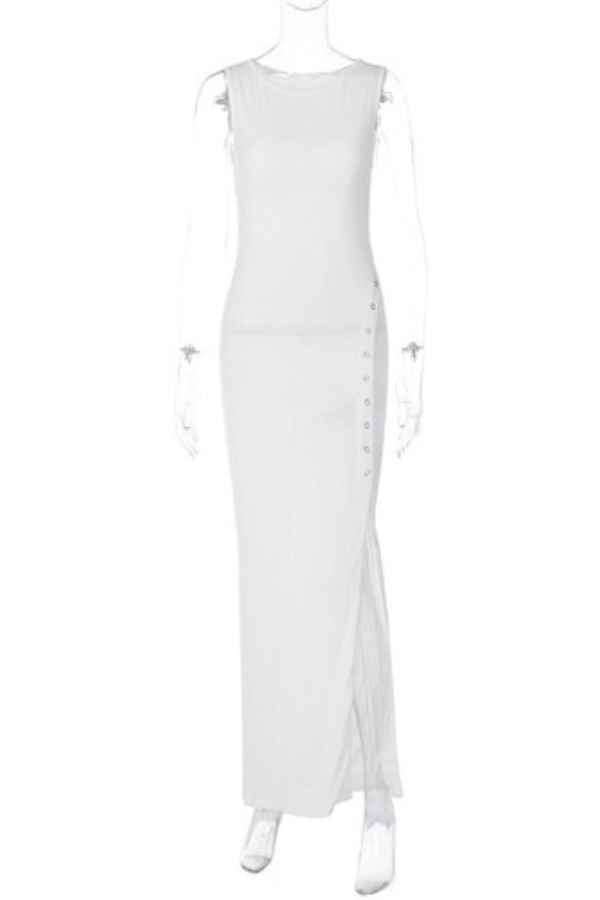 Elegant Solid Color Button Down Sleeveless Maxi Dress image 3