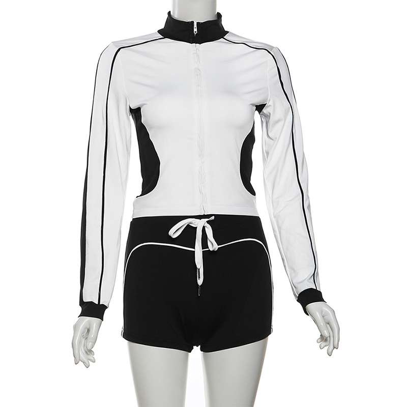 Stand Collar Fitness Sports Top and Shorts Set image 2