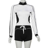 Stand Collar Fitness Sports Top and Shorts Set image 2