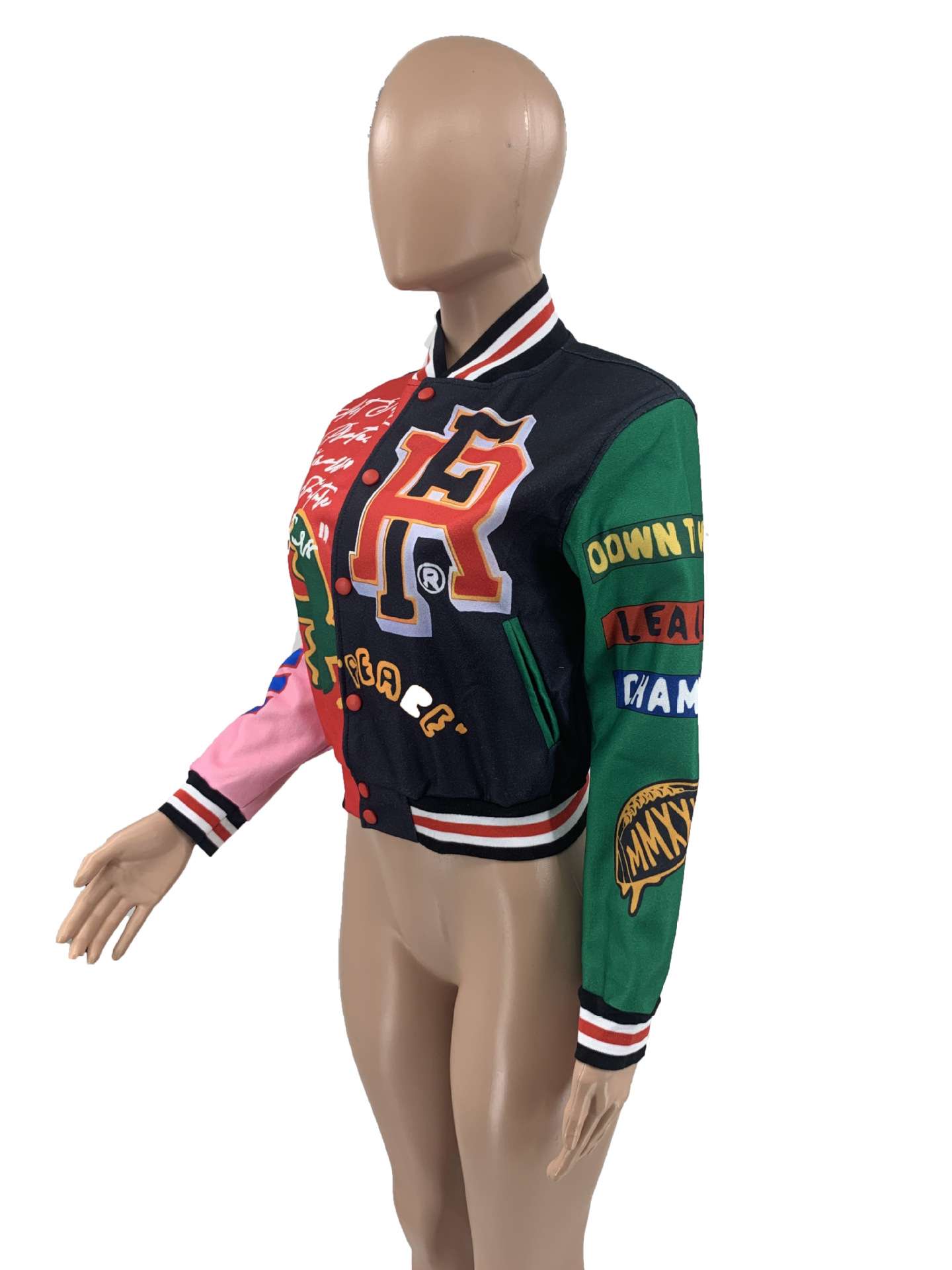 Button Up Printed Crop Bomber Jacket image 9