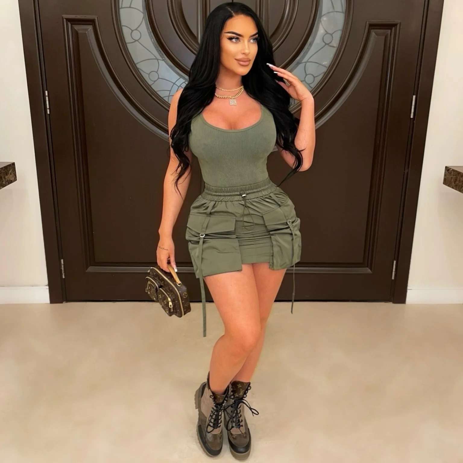 Casual Drawstring Mini Skirt - M, Green image