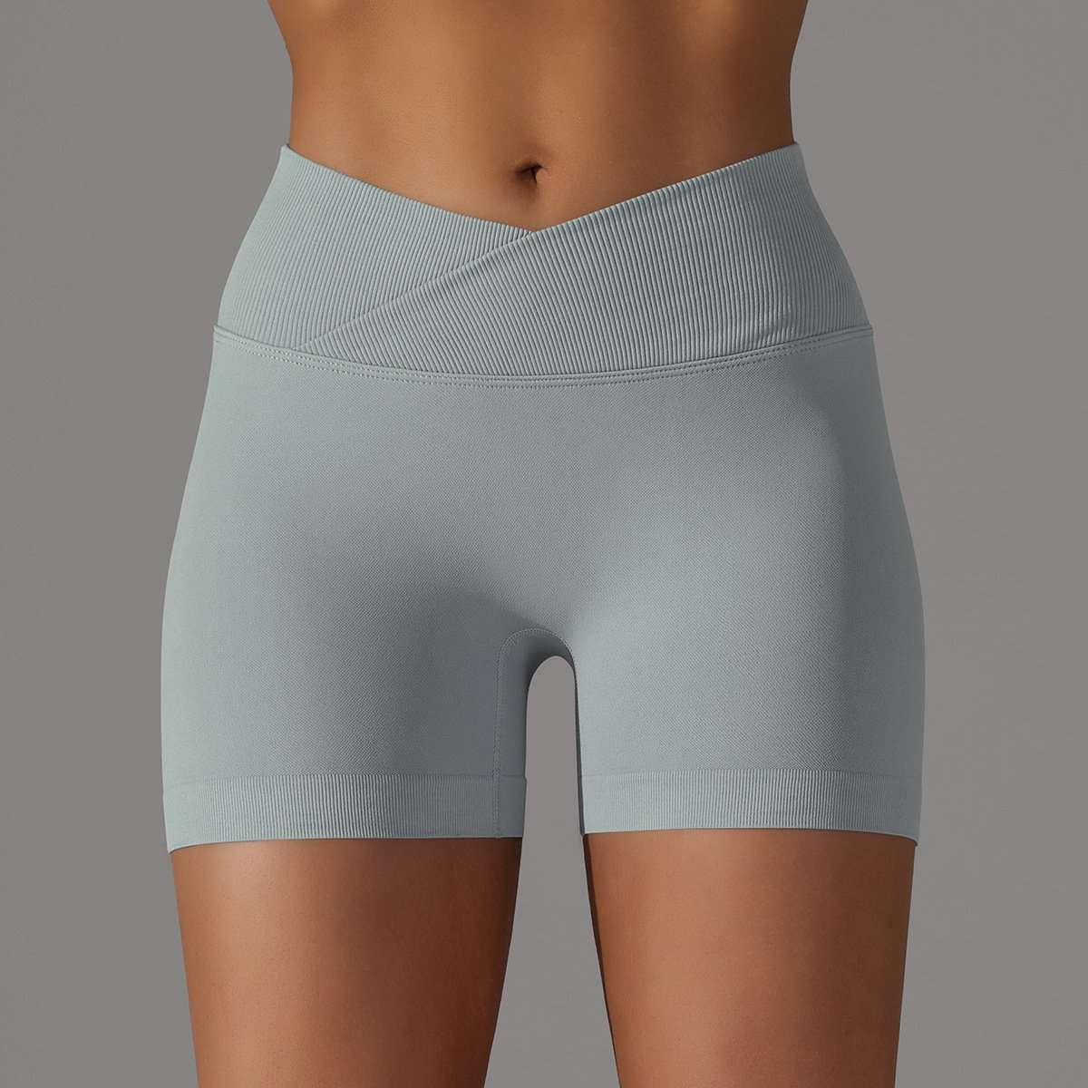 High-Waisted Seamless Athletic Shorts - Light Grey, L image