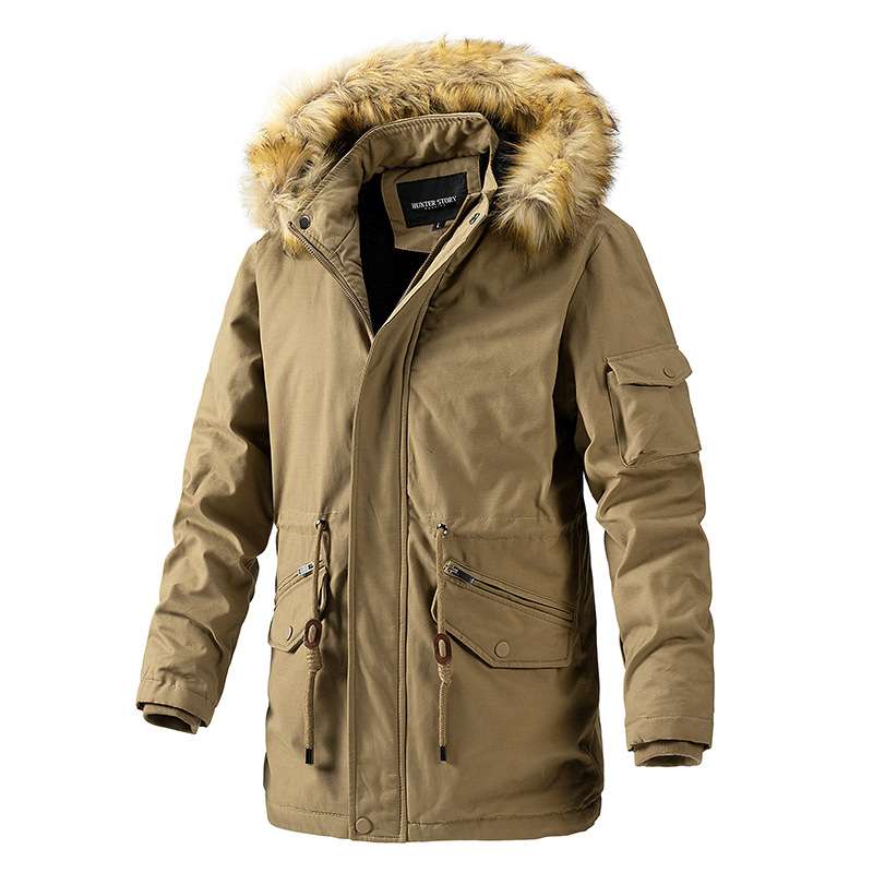 Faux Fur Hood Parka Casual Jackets - L, Deep Lake Blue image