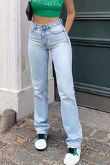 Light Wash High-Waisted Straight-Leg Jeans image 0