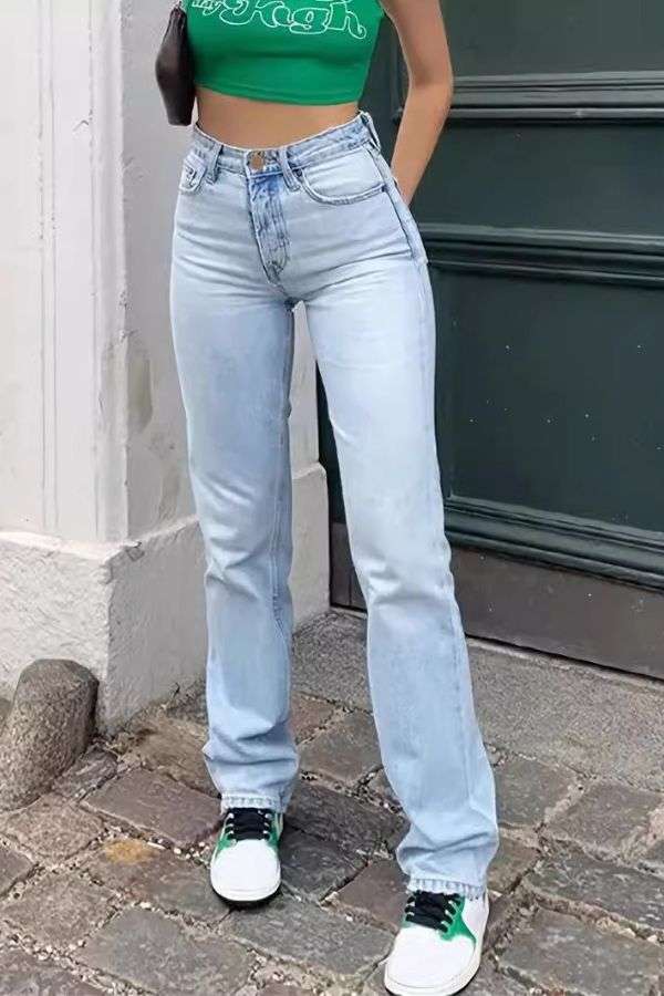 Light Wash High-Waisted Straight-Leg Jeans image 0