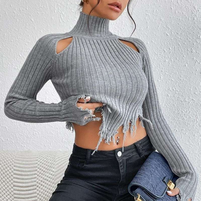 Raglan Sleeve Distressed Crop Sweater image 1