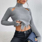 Raglan Sleeve Distressed Crop Sweater image 1