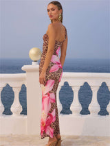One-Shoulder Leopard Floral Maxi Dress image 5