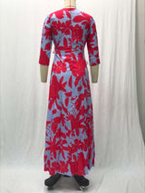 Fashionable High Waist Printed V Neck Party Dress image 3