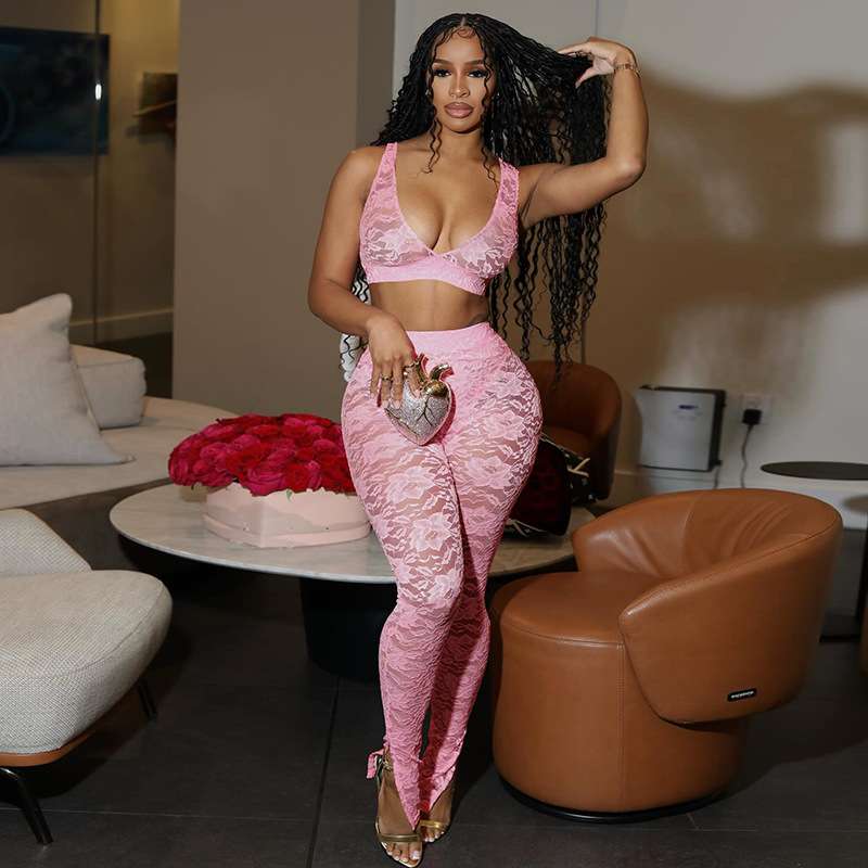 Lace Crop Top and Pants Set image 2