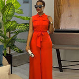 Sleeveless Utility Belted Wide-Leg Jumpsuit - M, High Risk Red image