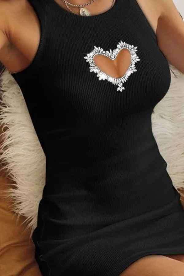 Sexy Sleeveless Rhinestone Heart Front Mini Dress image 2