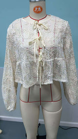 Elegant Crochet Tie-Front Blouse image 5