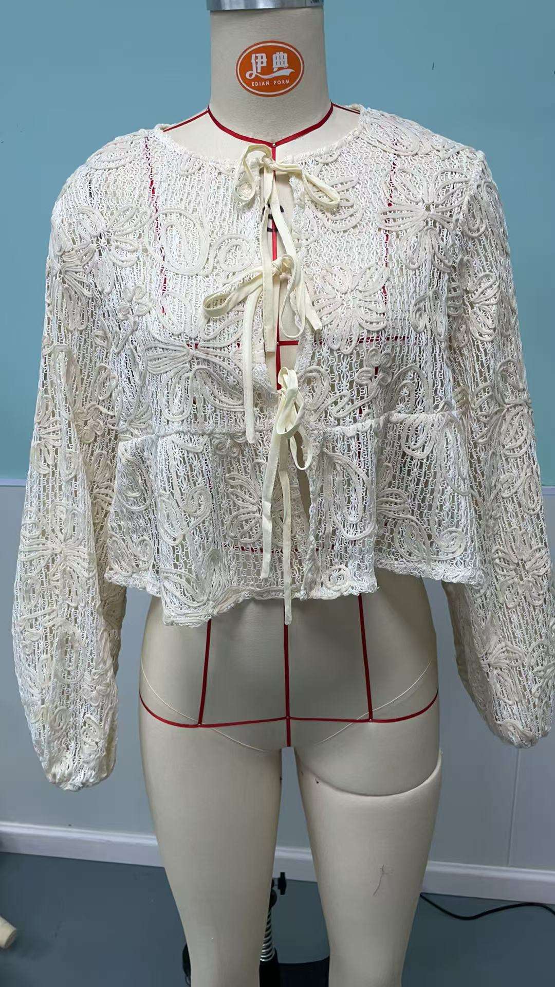 Elegant Crochet Tie-Front Blouse image 5