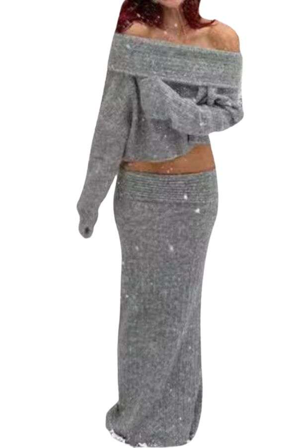 Off Shoulder Sweater Co-ords Maxi Skirt Set image 0