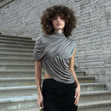 Elegant Grey Draped Top - S, Grey image