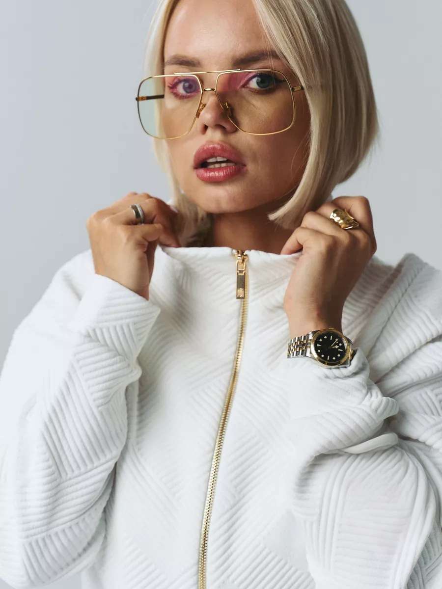 Textured Zip-Up Tracksuit Set - L, Beige image