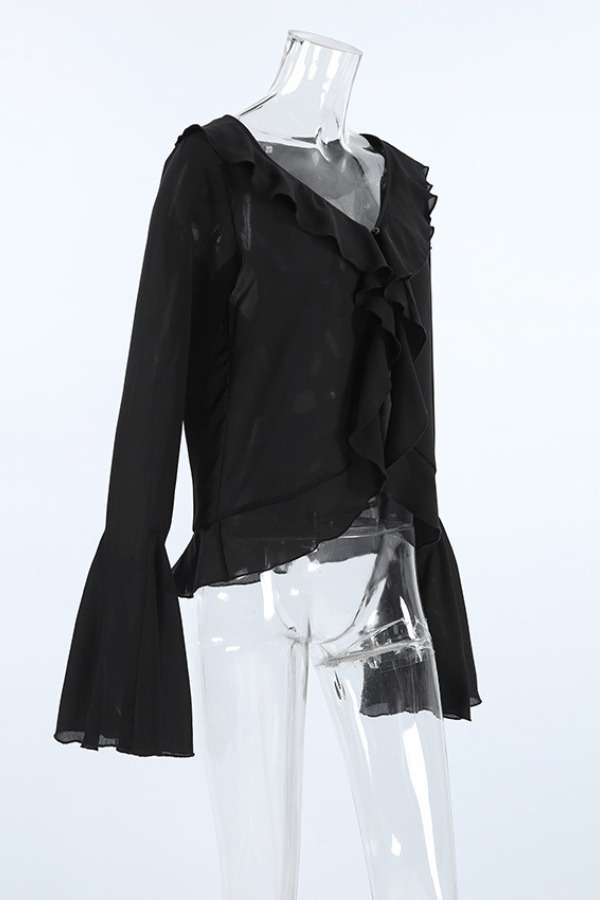Midnight Elegance Sheer Ruffle Blouse image 4