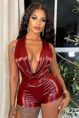 Metallic Cowl Neck Sleeveless Romper image 1