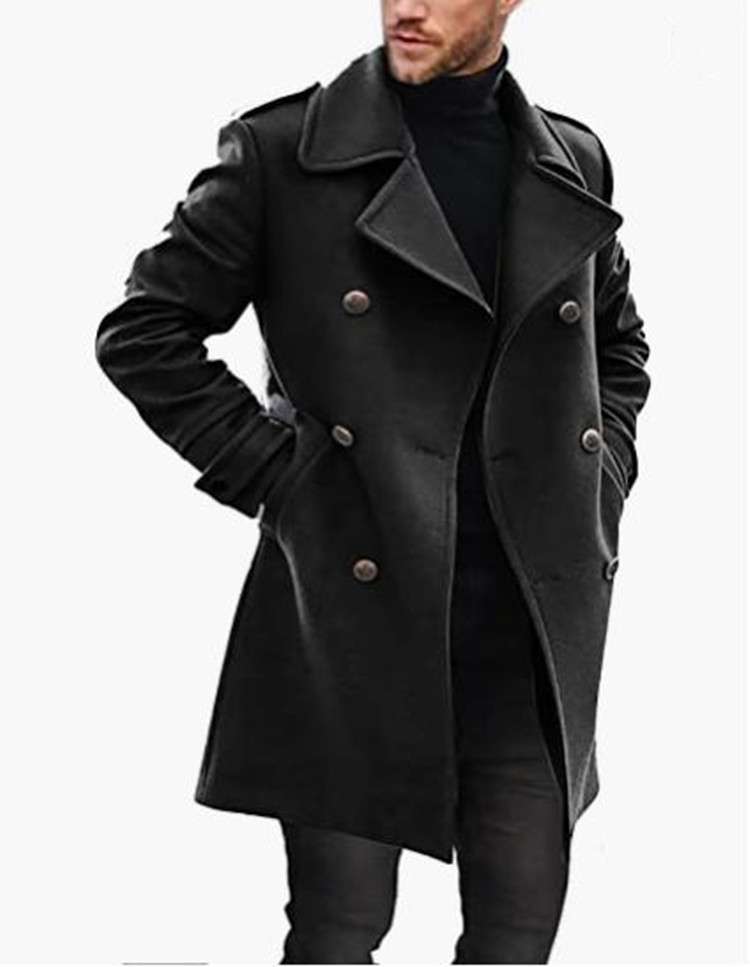 Autumn winter Mens Slim Fit Overcoat - XL, Black image