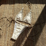 Contrast Lace-Up Triangle Bikini Set image 7