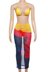 Sexy Multicolor Three Piece Bikini CoverUp Swimwear Set image 3