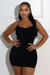 Spaghetti Straps Sequin  Bodycon Mini Dress - L, Black image