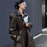 PU Leather Trench Coat For European image 3