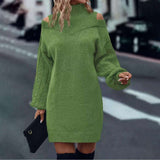 Oversized Cold-Shoulder Knit Sweater Dress - M, Green image