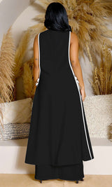 Contrast Trim Longline Coat and Wide Leg Pants Set image 2