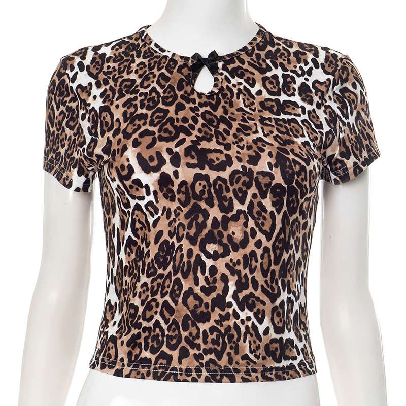 Leopard Print Top with Keyhole & Bow Detail image 5