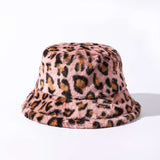 Animal Print Faux Fur Bucket Hats - Free Size, Multi Pink image