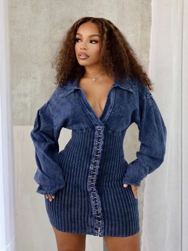 Better Than Good Long Sleeve Mini Dres - XL, Blue image