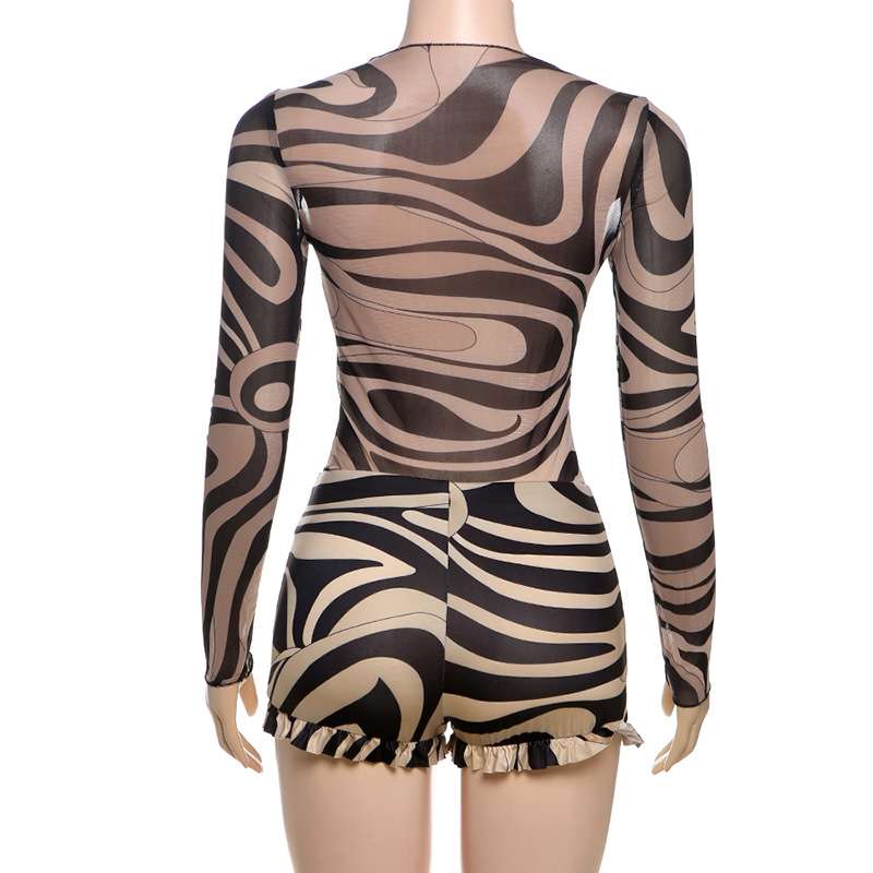 Animal Print Long Sleeve Top & Ruffled Shorts image 5