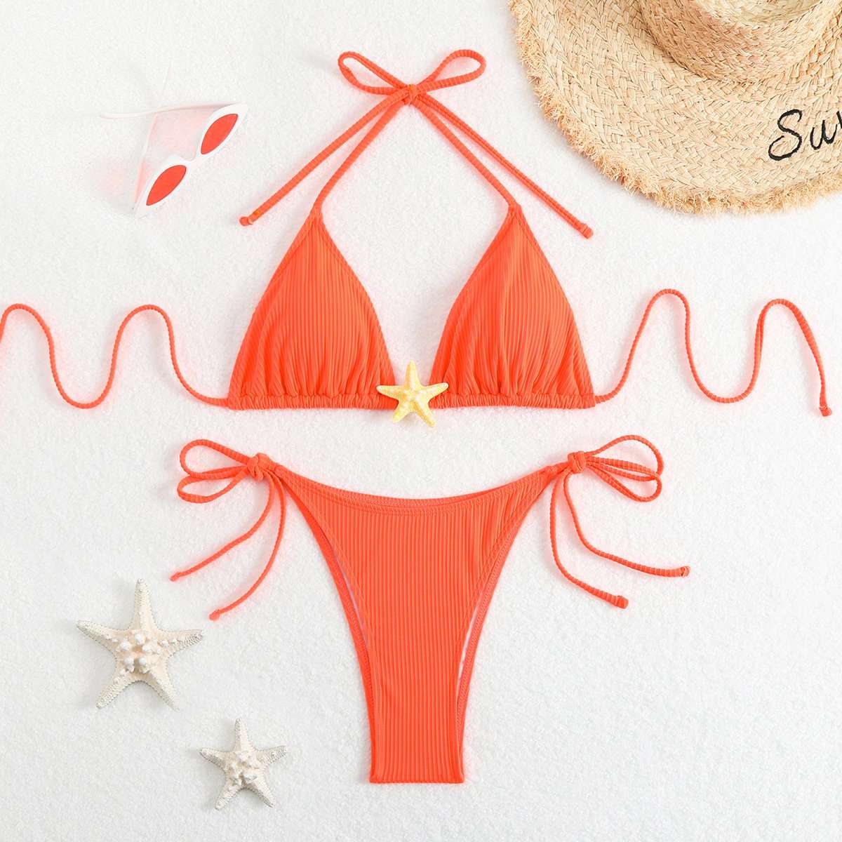 Ribbed Triangle String Bikini Set image 1