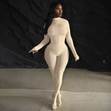 Chic Turtleneck Set with Long Sleeves - M, Beige image