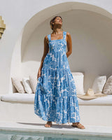 Abstract Sleeveless Maxi Dress - M, Multi Blue image
