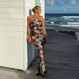 Multicolor Mermaid Scale Halter Maxi Dress - L, Multi Blue image