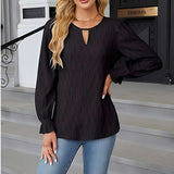 Crew Neck Pullover Flared Sleeve Tops - S, Black image