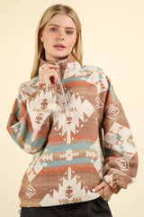Long Sleeve Aztec Print Zipper Pullover image 0