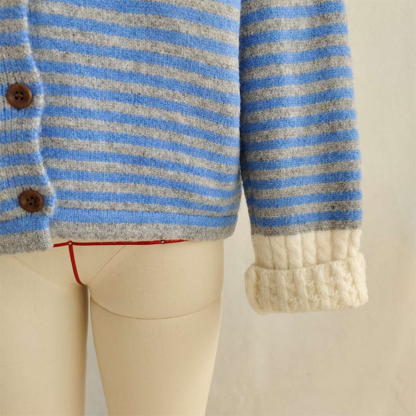 Striped Cardigan with Contrast Collar & Cuffs image 5