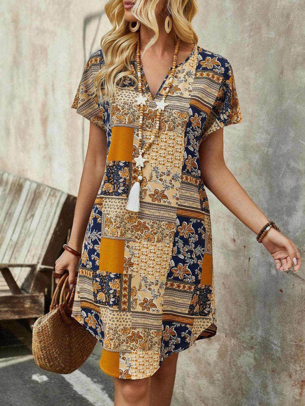 Bohemian Patchwork Floral Midi Dress image 5