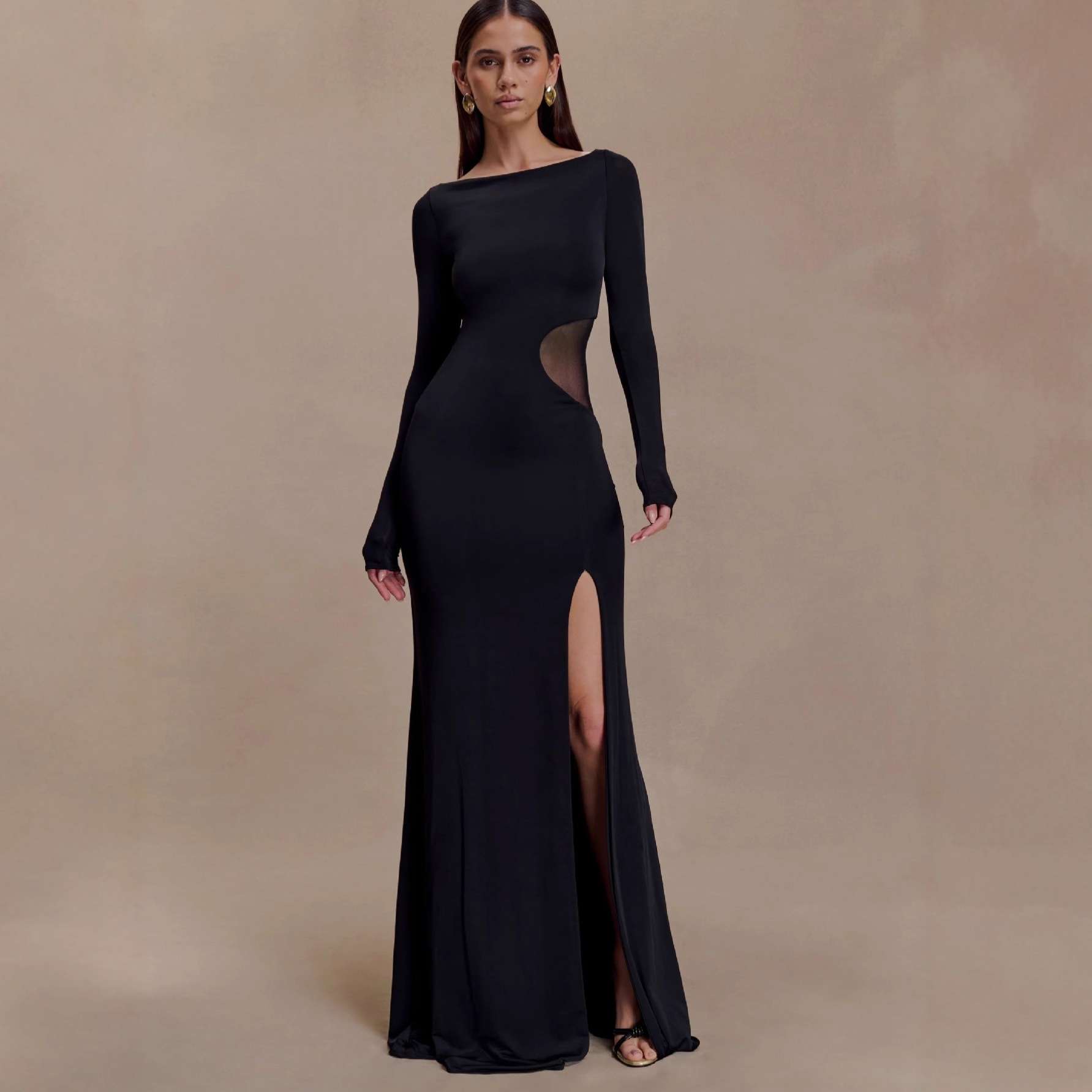 Elegant Cut-Out Evening Gown - S, Black image