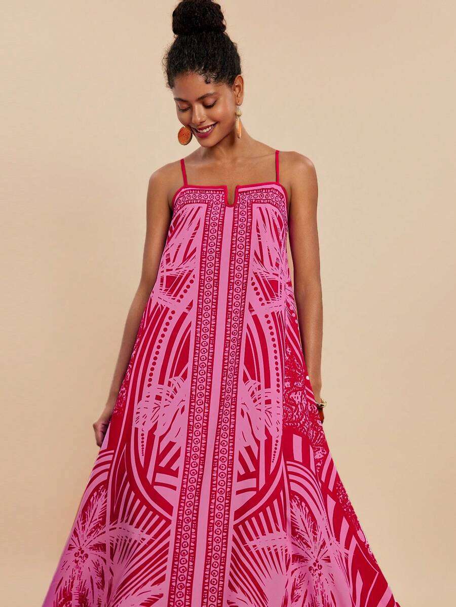 Tropical Print Maxi Dress with Spaghetti Straps image 2