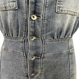 Women's Dressy Sleeveless Button Front Wide Leg Denim Jumpsuit 1 image 4