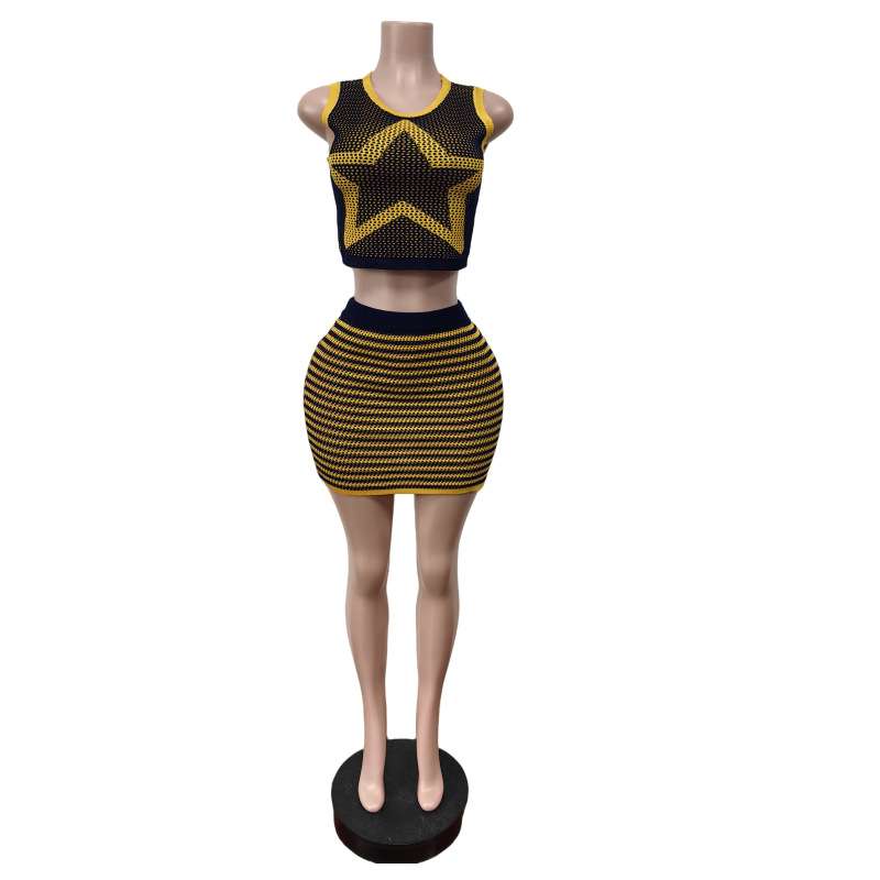 Striped Bodycon Skirt and Mesh Tank Top Set image 6
