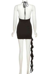 Sexy Halter Neck Ruffled Trim Backless DeepV Mini Dress image 6