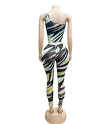 One-Shoulder Abstract Print Crop Top & Leggings Set image 3