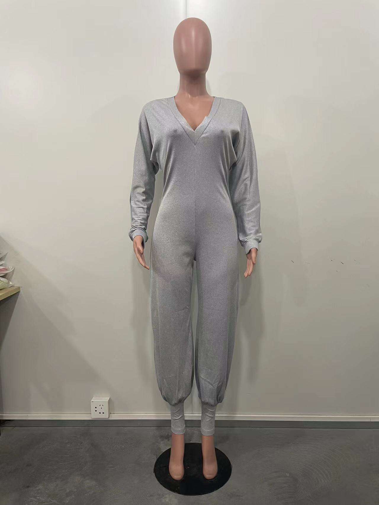 Solid Rib Knit V-Neck Jumpsuits image 4